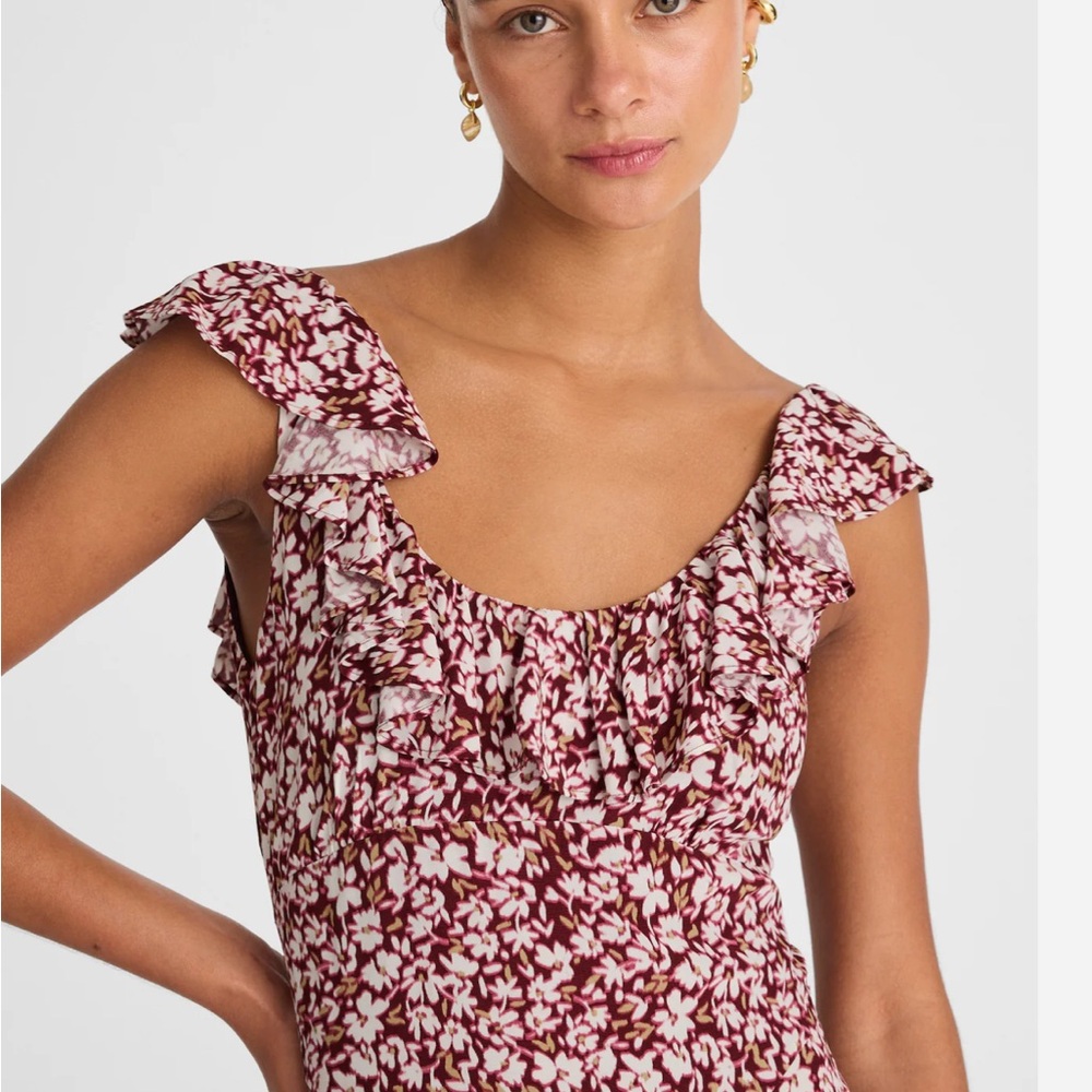 Madewell Floral Ruffle Maxi Dress - Burgundy and White